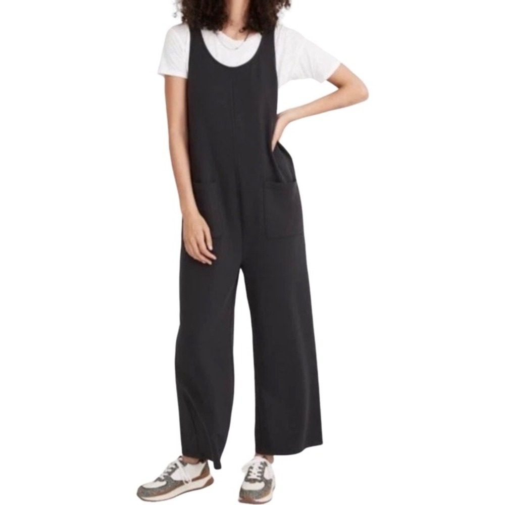 MADEWELL Medium Superbrushed Pull-On Jumpsuit Black Wide Leg Pocket Loungewear